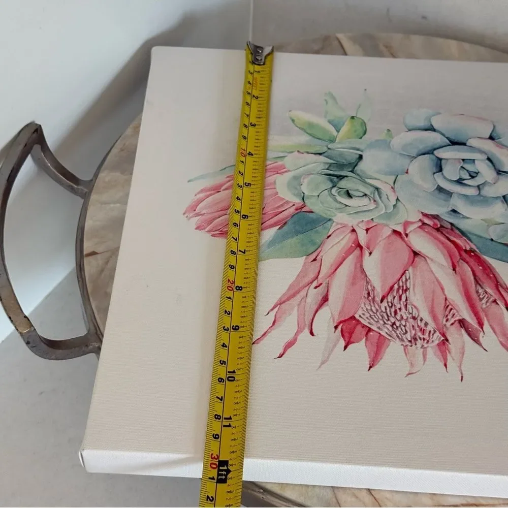 Floral Canvas Art with Pink and Blue Succulents